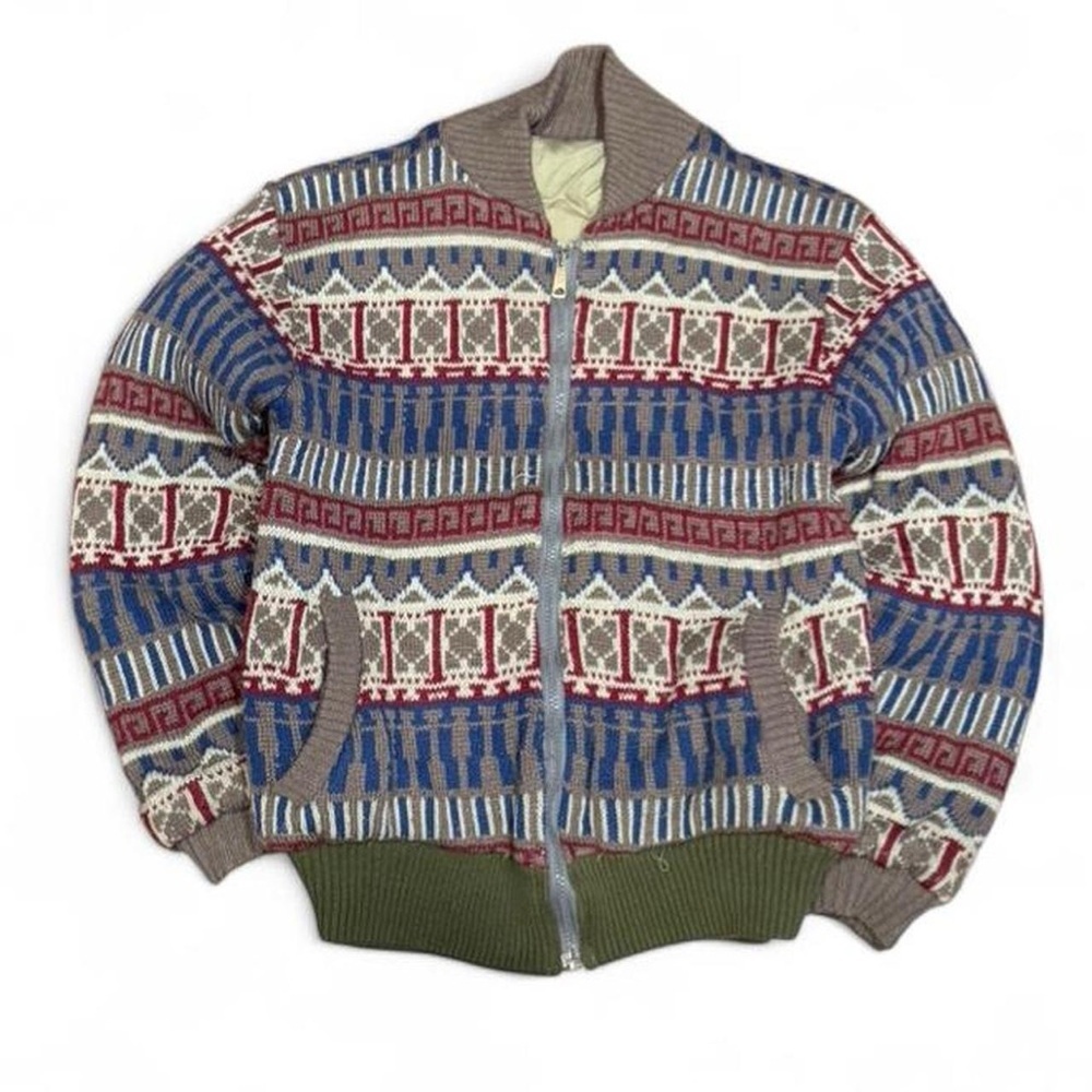 Vintage Reversible Fair Isle Knit Bomber Jacket